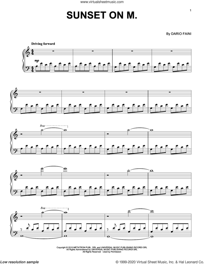 Sunset On M. sheet music for piano solo by Dardust and Dario Faini, intermediate skill level