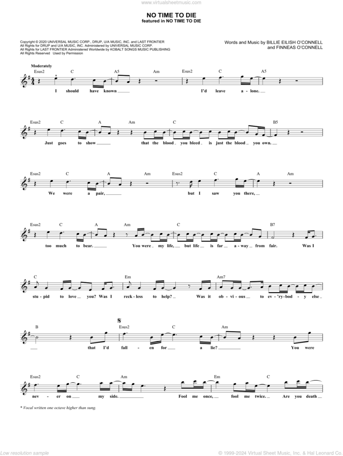 No Time To Die sheet music for voice and other instruments (fake book) by Billie Eilish, intermediate skill level