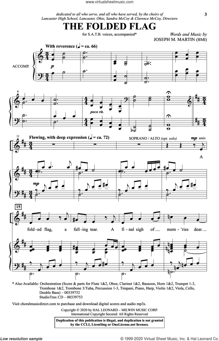 The Folded Flag sheet music for choir (SATB: soprano, alto, tenor, bass) by Joseph M. Martin, intermediate skill level