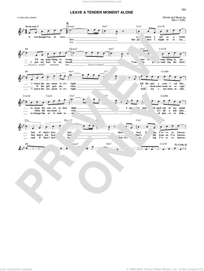 Leave A Tender Moment Alone sheet music for voice and other instruments (fake book) by Billy Joel, intermediate skill level