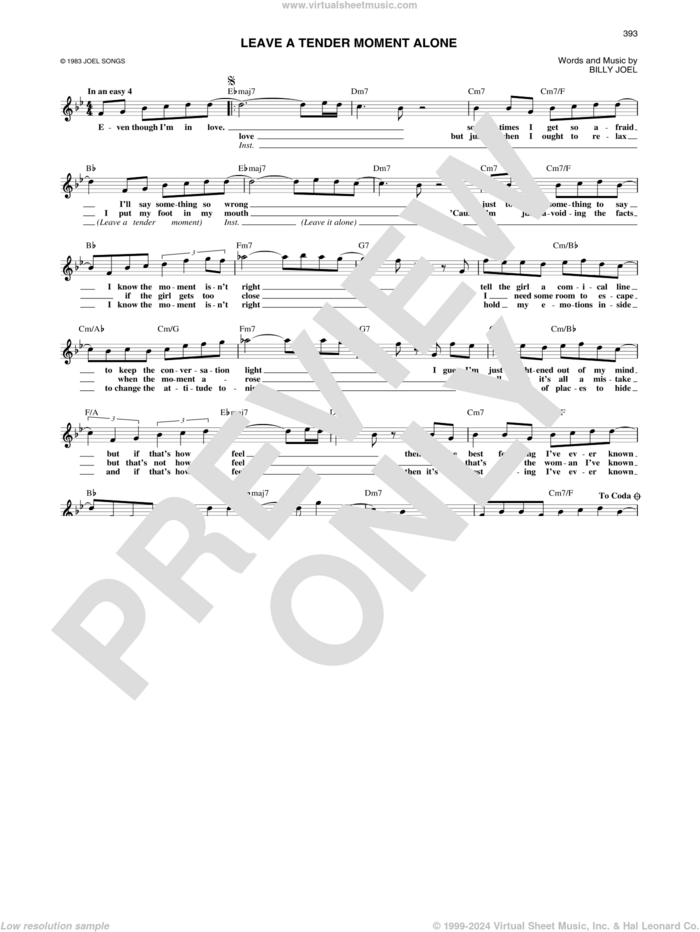 Leave A Tender Moment Alone sheet music for voice and other instruments (fake book) by Billy Joel, intermediate skill level