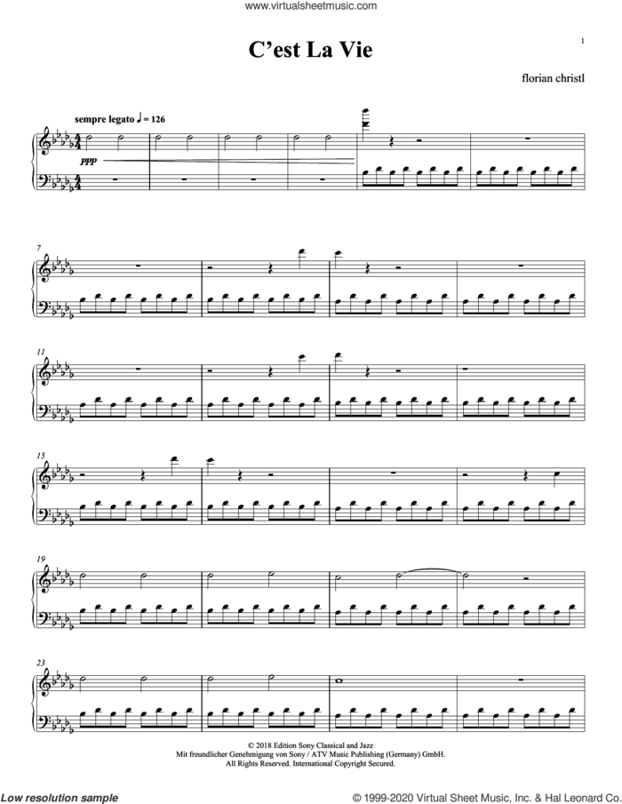 C'est La Vie sheet music for piano solo by Florian Christl, classical score, intermediate skill level