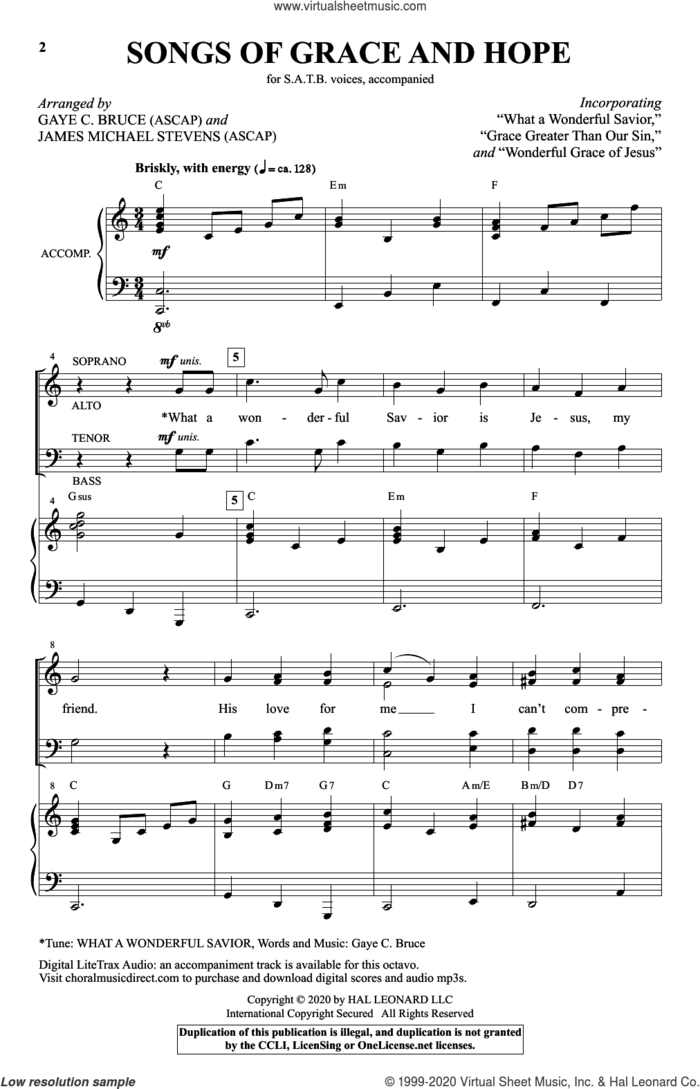 Songs of Grace and Hope sheet music for choir (SATB: soprano, alto, tenor, bass) by Gaye C. Bruce and James Michael Stevens, Gaye C. Bruce and James Michael Stevens, intermediate skill level