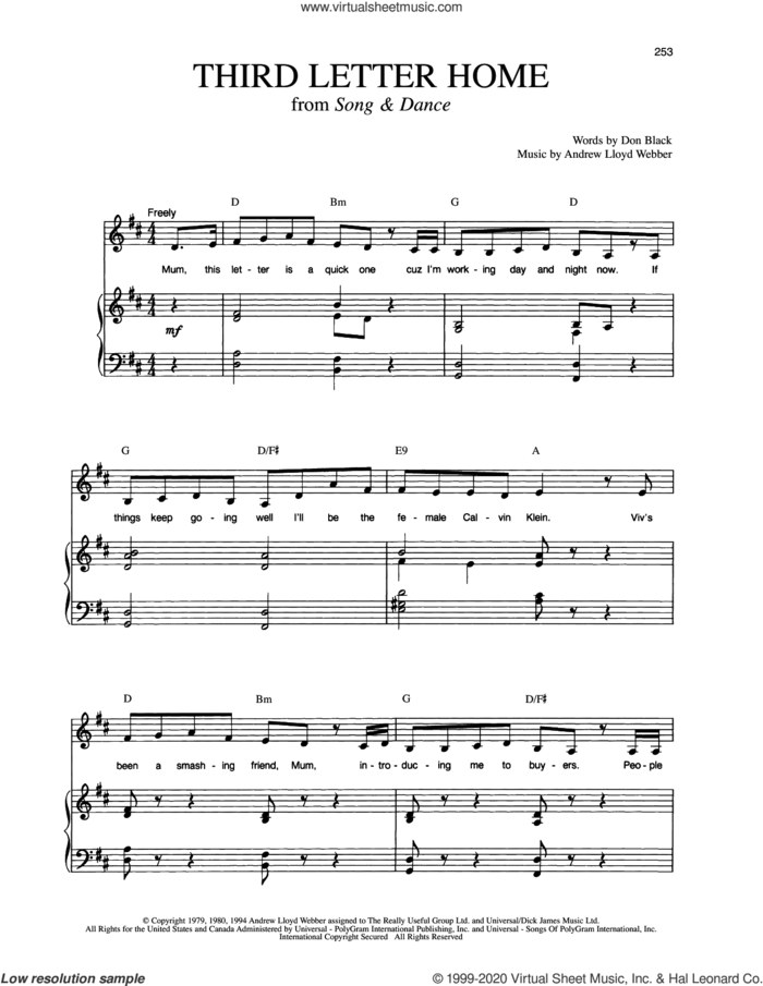 Third Letter Home (from Song And Dance) sheet music for voice and piano by Andrew Lloyd Webber and Don Black, intermediate skill level