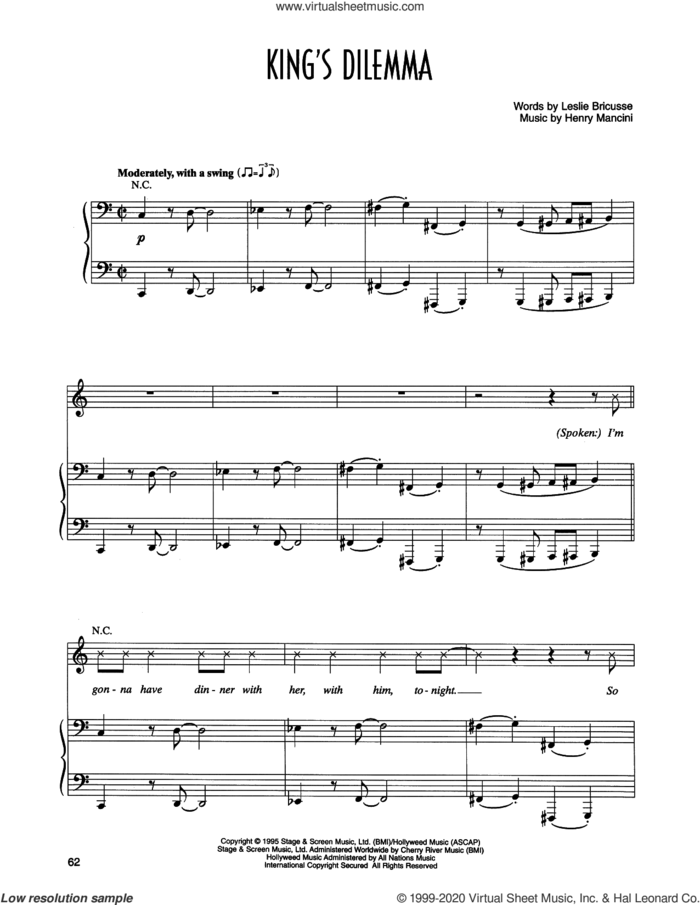 King's Dilemma (from Victor/Victoria) sheet music for voice and piano by Henry Mancini, Leslie Bricusse and Leslie Bricusse and Henry Mancini, intermediate skill level