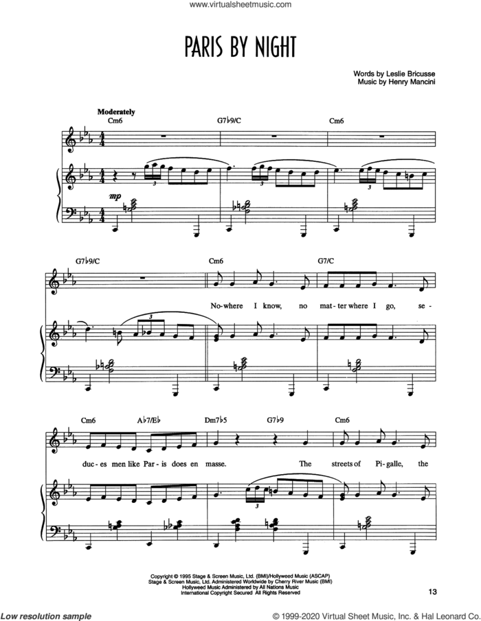 Paris By Night (from Victor/Victoria) sheet music for voice and piano by Henry Mancini, Leslie Bricusse and Leslie Bricusse and Henry Mancini, intermediate skill level