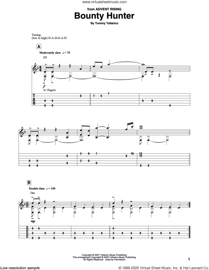 Bounty Hunter (from Advent Rising) sheet music for guitar solo by Tommy Tallarico, intermediate skill level
