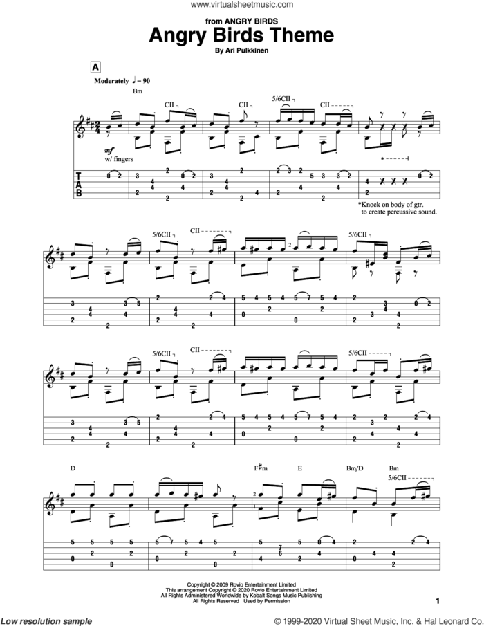 Angry Birds Theme sheet music for guitar solo by Ari Pulkkinen, intermediate skill level