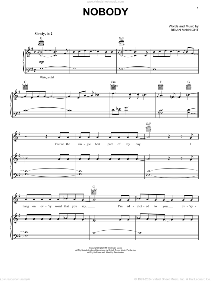 Nobody sheet music for voice, piano or guitar by Brian McKnight, intermediate skill level