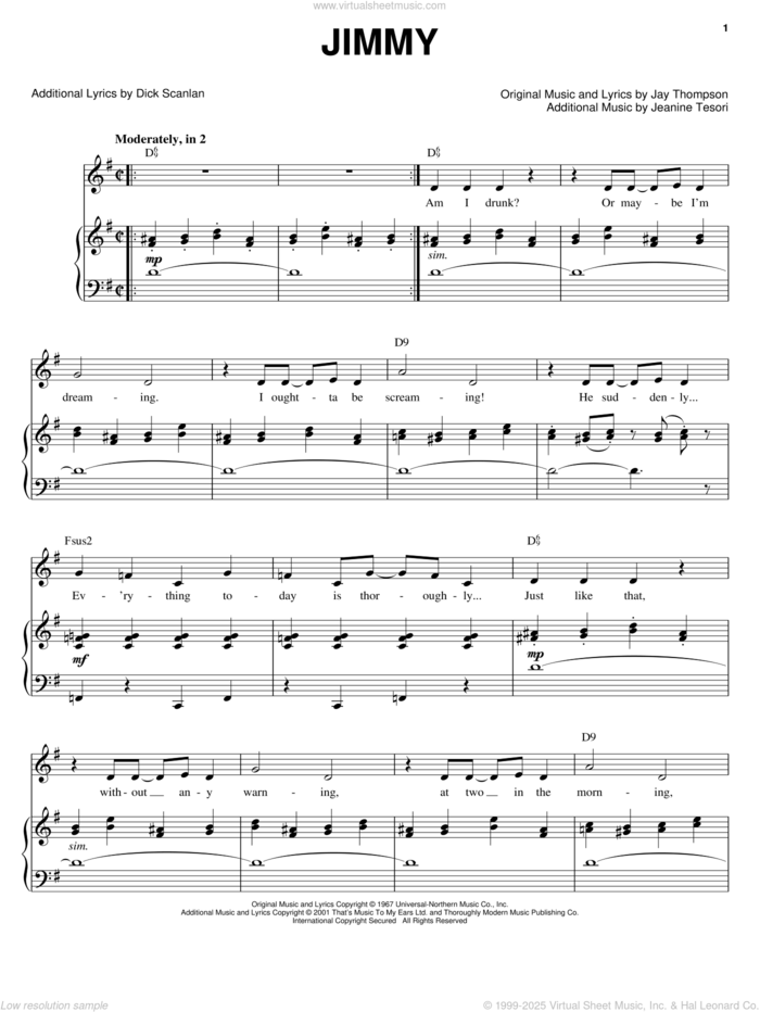 Jimmy (from Thoroughly Modern Millie) sheet music for voice, piano or guitar by Jeanine Tesori, Dick Scanlan and Jay Thompson, intermediate skill level