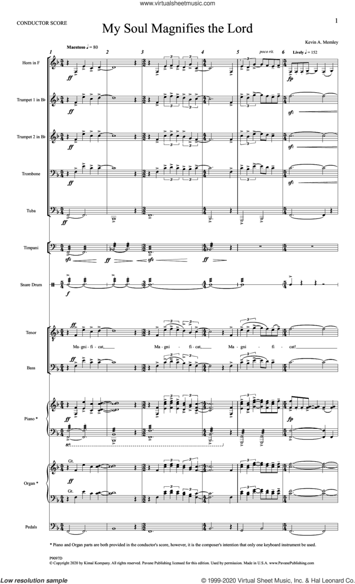 My Soul Magnifies the Lord (Brass Quintet and Percussion) (COMPLETE) sheet music for orchestra/band by Kevin A. Memley, intermediate skill level