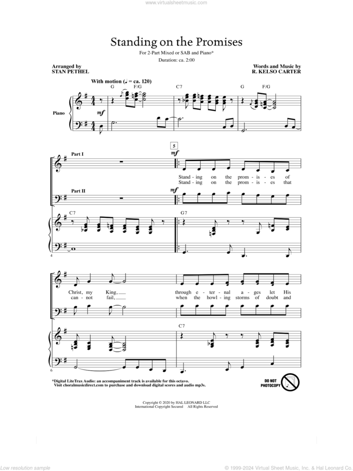 Standing On The Promises (arr. Stan Pethel) sheet music for choir (SAB: soprano, alto, bass) by R. Kelso Carter and Stan Pethel, intermediate skill level