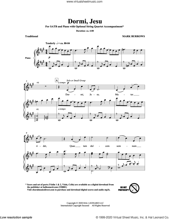 Dormi, Jesu sheet music for choir (SATB: soprano, alto, tenor, bass) by Mark Burrows, intermediate skill level