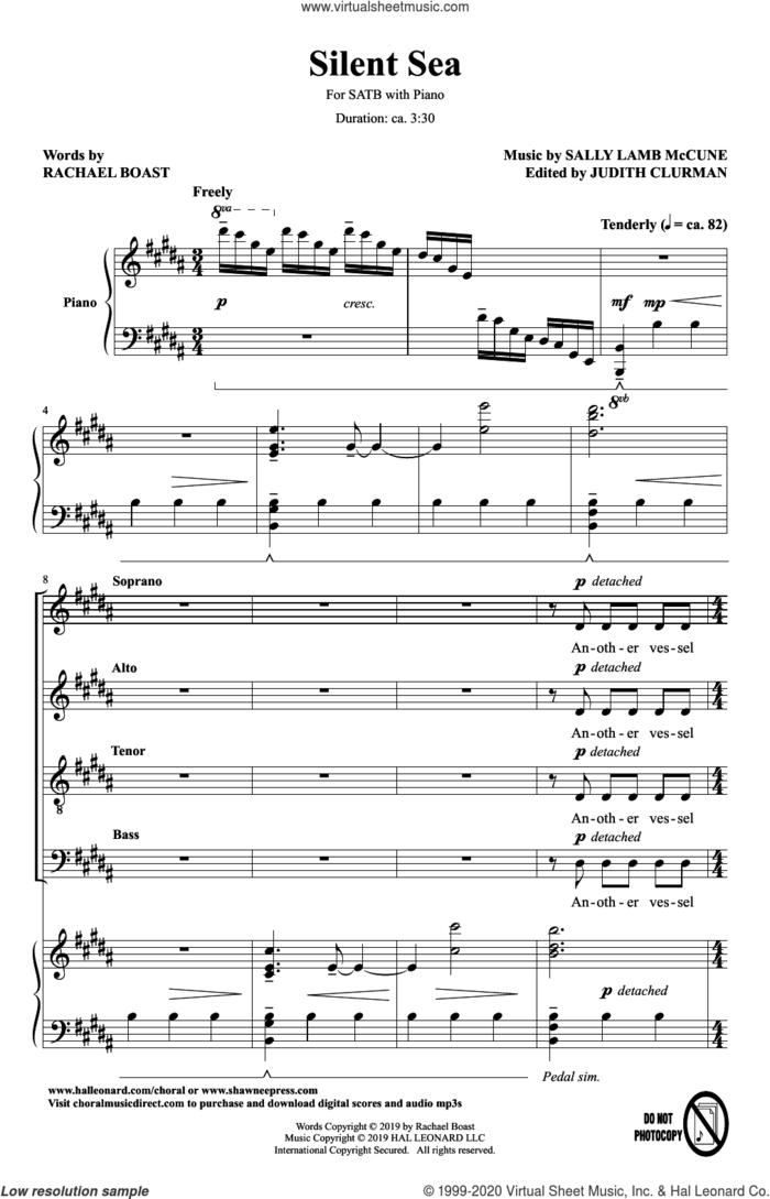Silent Sea sheet music for choir (SATB: soprano, alto, tenor, bass) by Sally Lamb McCune, Rachael Boast and Rachael Boast and Sally Lamb McCune, intermediate skill level