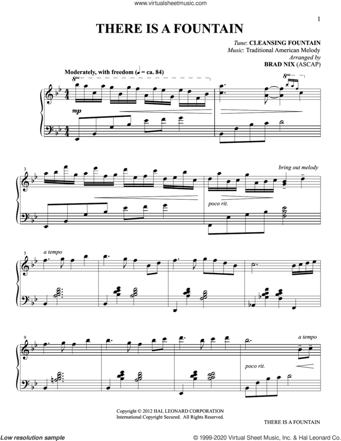 There Is A Fountain (arr. Brad Nix) sheet music for piano solo by Lowell Mason, Brad Nix, Miscellaneous and William Cowper, intermediate skill level