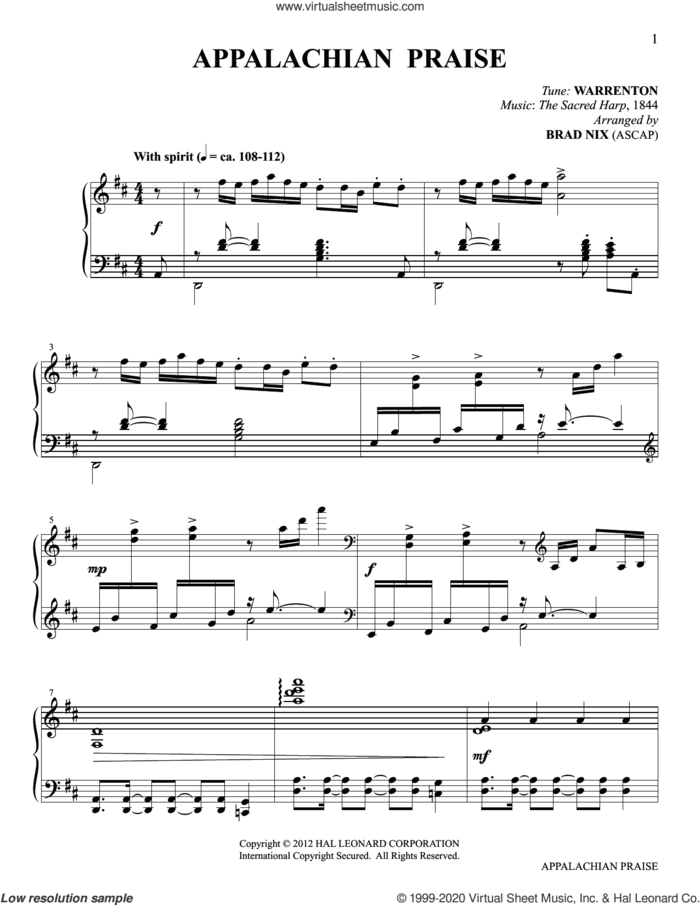 Appalachian Praise (arr. Brad Nix) sheet music for piano solo by Warrenton from Sacred Harp and Brad Nix, intermediate skill level