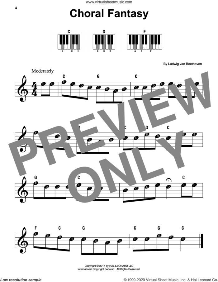 Choral Fantasy sheet music for piano solo by Ludwig van Beethoven, classical score, beginner skill level