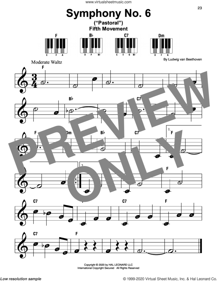 Symphony No. 6 In F Major ('Pastoral'), First Movement Excerpt sheet music for piano solo by Ludwig van Beethoven, classical score, beginner skill level