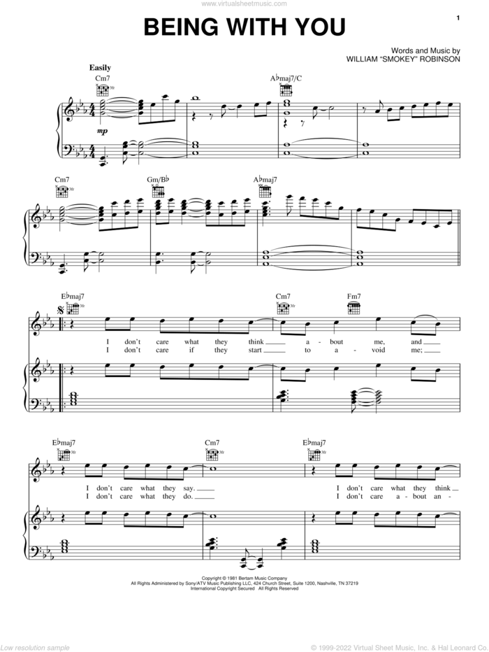Being With You sheet music for voice, piano or guitar by William 'Smokey' Robinson, intermediate skill level