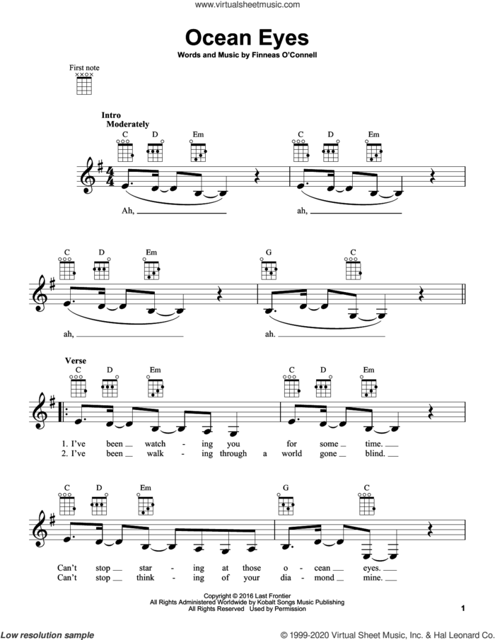 Eilish ocean eyes sheet music for ukulele [PDFinteractive]