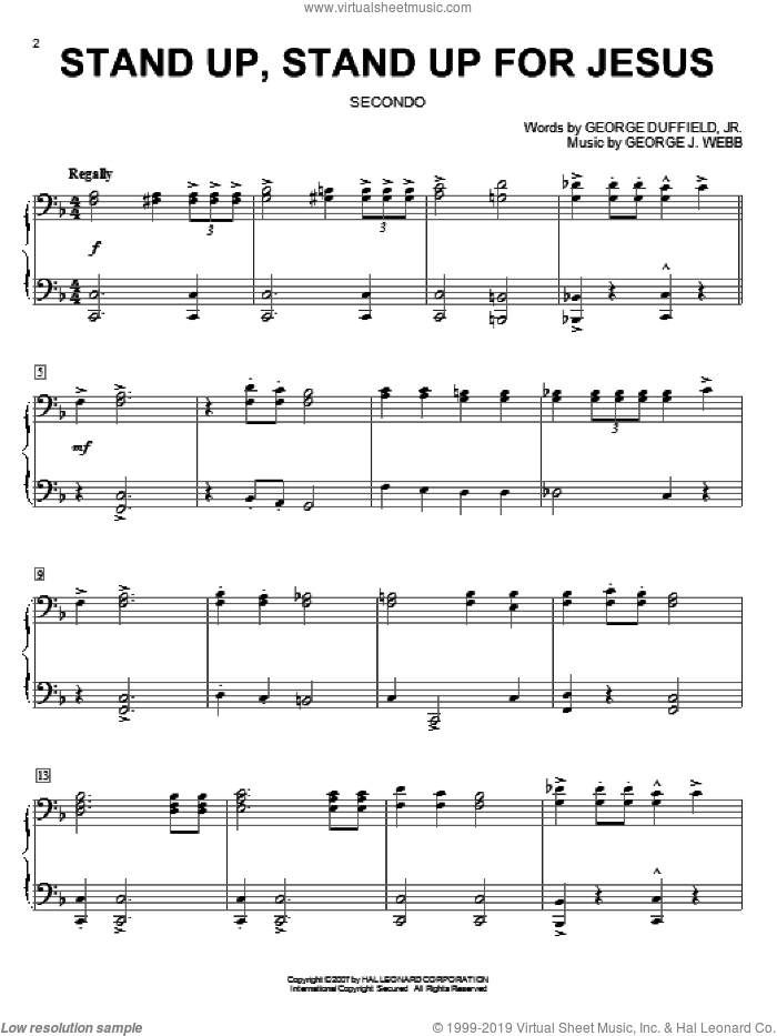 Stand Up, Stand Up For Jesus (arr. Larry Moore) sheet music for piano four hands by George Webb, Larry Moore, Phillip Keveren and George Duffield, Jr., intermediate skill level