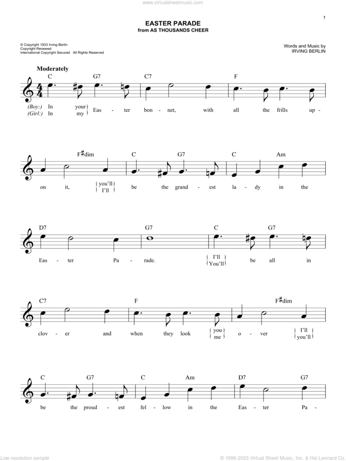 Berlin - Easter Parade sheet music (fake book) (PDF)