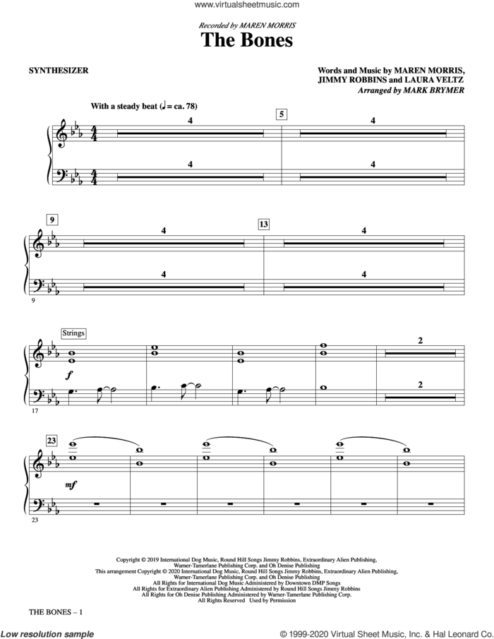 The Bones (arr. Mark Brymer) (complete set of parts) sheet music for orchestra/band by Mark Brymer, Jimmy Robbins, Laura Veltz and Maren Morris, intermediate skill level