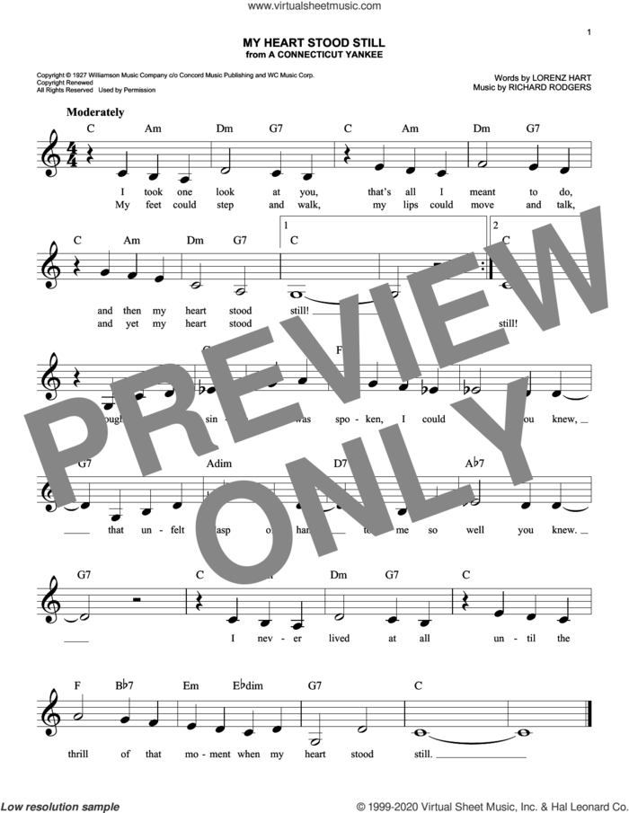 My Heart Stood Still (from A Connecticut Yankee) sheet music for voice and other instruments (fake book) by Richard Rodgers, Lorenz Hart and Rodgers & Hart, easy skill level