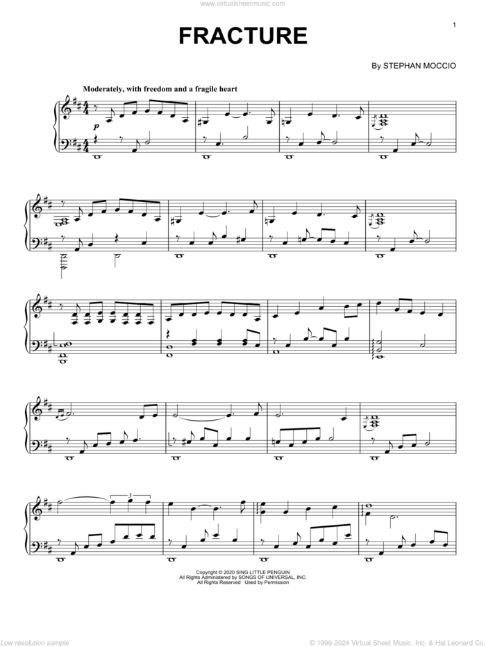 Fracture sheet music for piano solo by Stephan Moccio, classical score, intermediate skill level