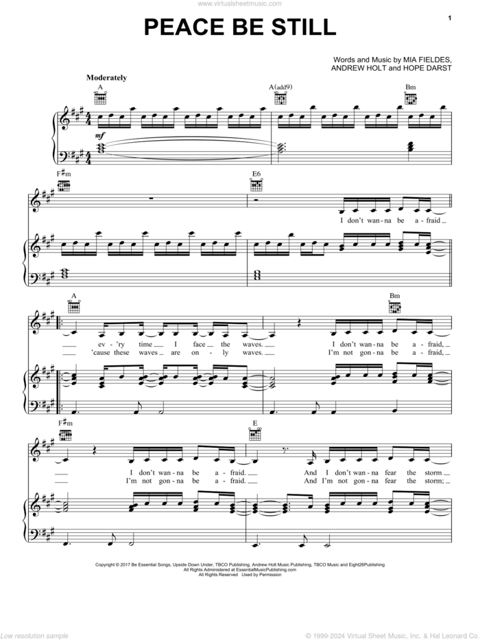 Peace Be Still sheet music for voice, piano or guitar by Hope Darst, The Belonging Co. feat. Lauren Daigle, Andrew Holt and Mia Fields, intermediate skill level