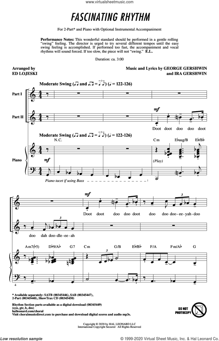 Fascinating Rhythm (from Lady Be Good) (arr. Ed Lojeski) sheet music for choir (2-Part) by George Gershwin, Ed Lojeski, George Gershwin & Ira Gershwin and Ira Gershwin, intermediate duet