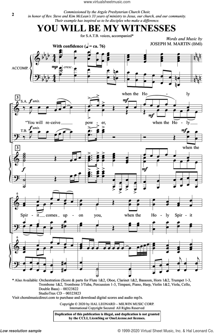 You Will Be My Witnesses sheet music for choir (SATB: soprano, alto, tenor, bass) by Joseph M. Martin, intermediate skill level