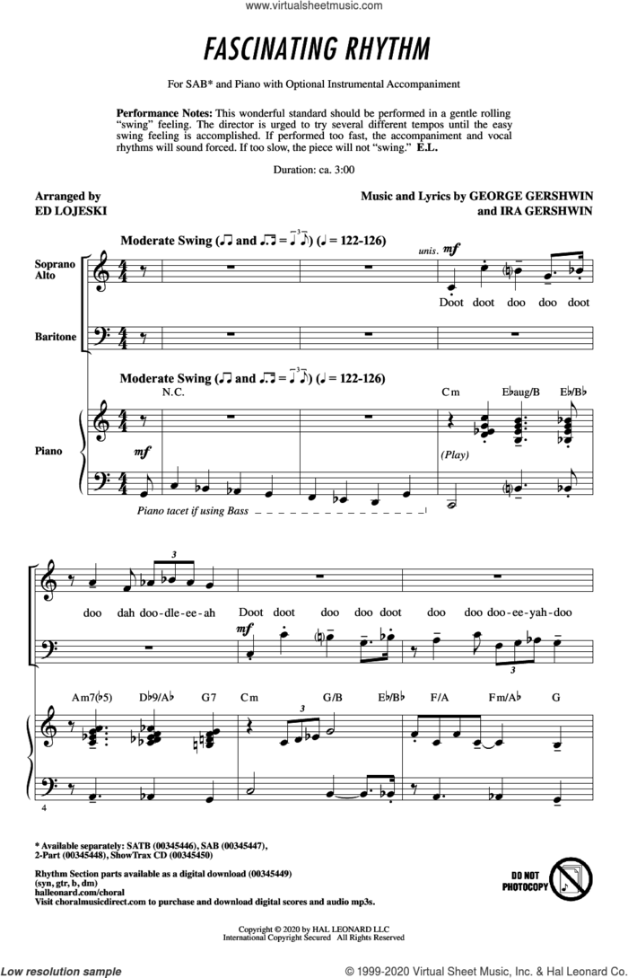 Fascinating Rhythm (from Lady Be Good) (arr. Ed Lojeski) sheet music for choir (SAB: soprano, alto, bass) by George Gershwin, Ed Lojeski, George Gershwin & Ira Gershwin and Ira Gershwin, intermediate skill level