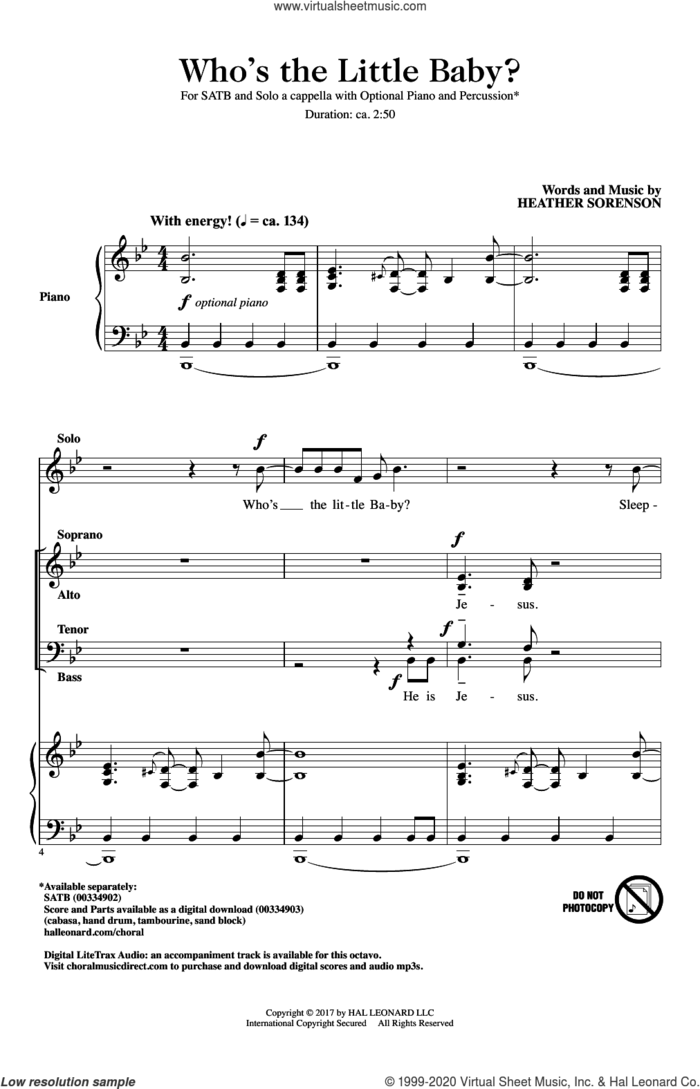 Who's The Little Baby? sheet music for choir (SATB: soprano, alto, tenor, bass) by Heather Sorenson, intermediate skill level