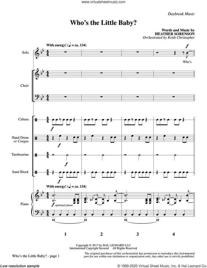 Who's the Little Baby? (COMPLETE) sheet music for orchestra/band (Percussion) by Heather Sorenson, intermediate skill level