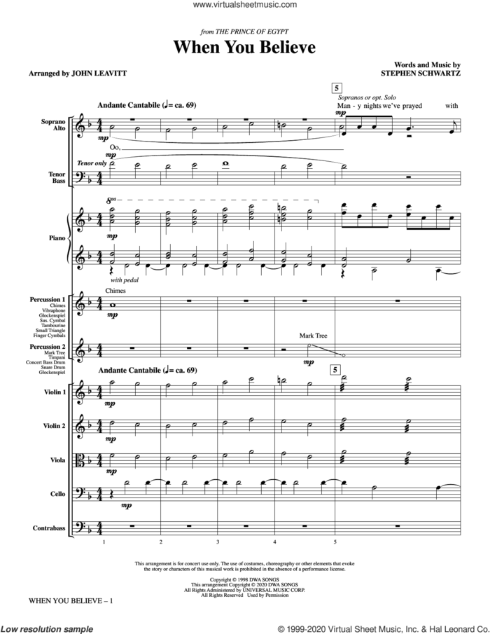 When You Believe (from The Prince Of Egypt) (arr. John Leavitt) (COMPLETE) sheet music for orchestra/band by Stephen Schwartz, John Leavitt and Whitney Houston and Mariah Carey, intermediate skill level