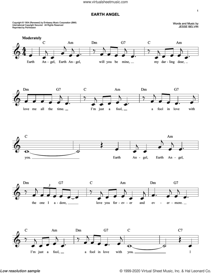 Earth Angel sheet music for voice and other instruments (fake book) by The Penguins, Crew-Cuts, Miscellaneous and Jesse Belvin, easy skill level