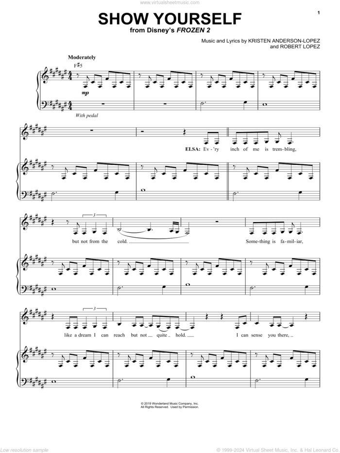 Show Yourself (from Disney's Frozen 2) sheet music for voice and piano by Idina Menzel and Evan Rachel Wood, Kristen Anderson-Lopez and Robert Lopez, intermediate skill level