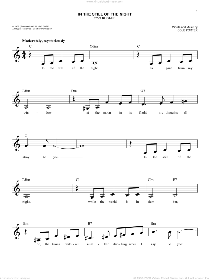 In The Still Of The Night sheet music for voice and other instruments (fake book) by Cole Porter, easy skill level