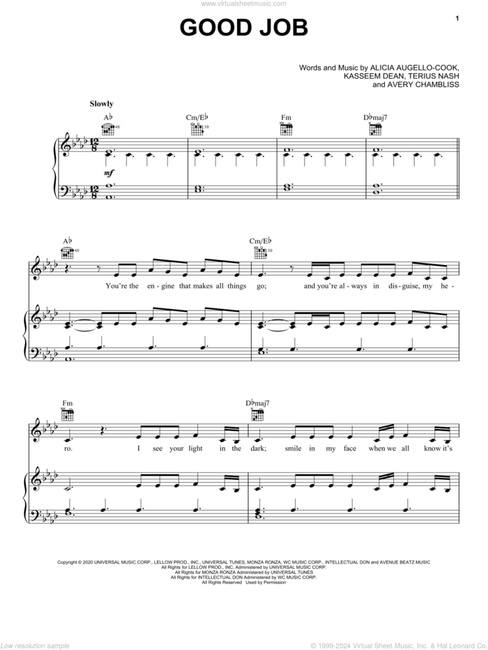 Good Job sheet music for voice, piano or guitar by Alicia Keys, Alicia Augello-Cook, Avery Chambliss, Kasseem Dean and Terius Nash, intermediate skill level