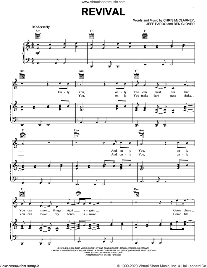 Revival (feat. Chris McClarney) sheet music for voice, piano or guitar by Jesus Culture, Ben Glover, Chris McClarney and Jeff Pardo, intermediate skill level