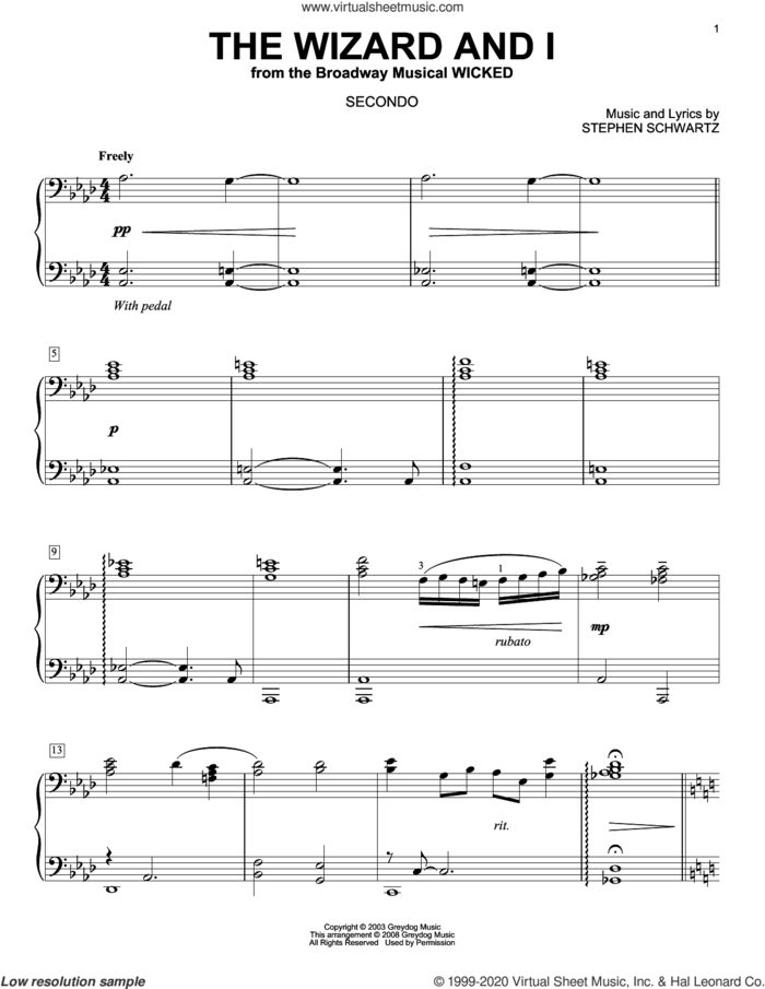 The Wizard And I (from Wicked) (arr. Carol Klose) sheet music for piano four hands by Stephen Schwartz and Carol Klose, intermediate skill level