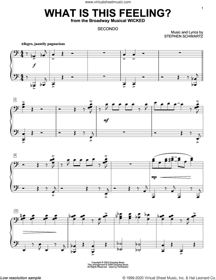 What Is This Feeling? (from Wicked) (arr. Carol Klose) sheet music for piano four hands by Stephen Schwartz and Carol Klose, intermediate skill level