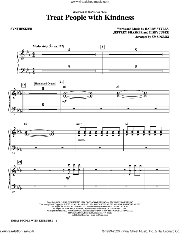Treat People With Kindness (arr. Ed Lojeski) (complete set of parts) sheet music for orchestra/band by Ed Lojeski, Harry Styles, Ilsey Juber and Jeff Bhasker, intermediate skill level
