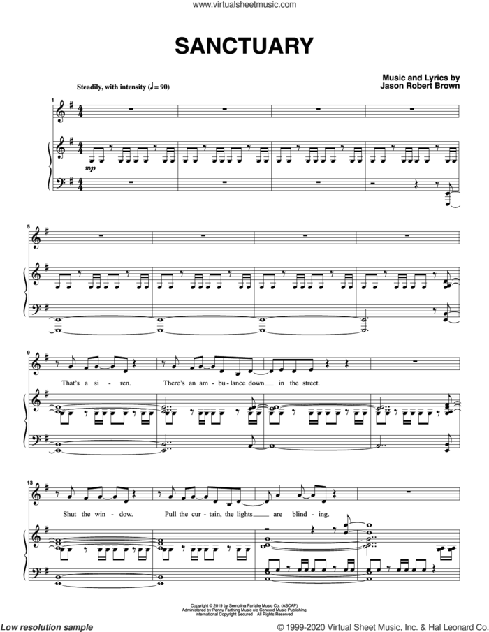 Sanctuary sheet music for voice and piano by Jason Robert Brown, intermediate skill level