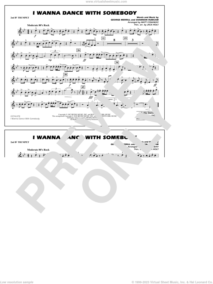I Wanna Dance with Somebody (arr. Conaway and Holt) sheet music for marching band (2nd Bb trumpet) by Whitney Houston, Jack Holt, Matt Conaway, George Merrill and Shannon Rubicam, intermediate skill level