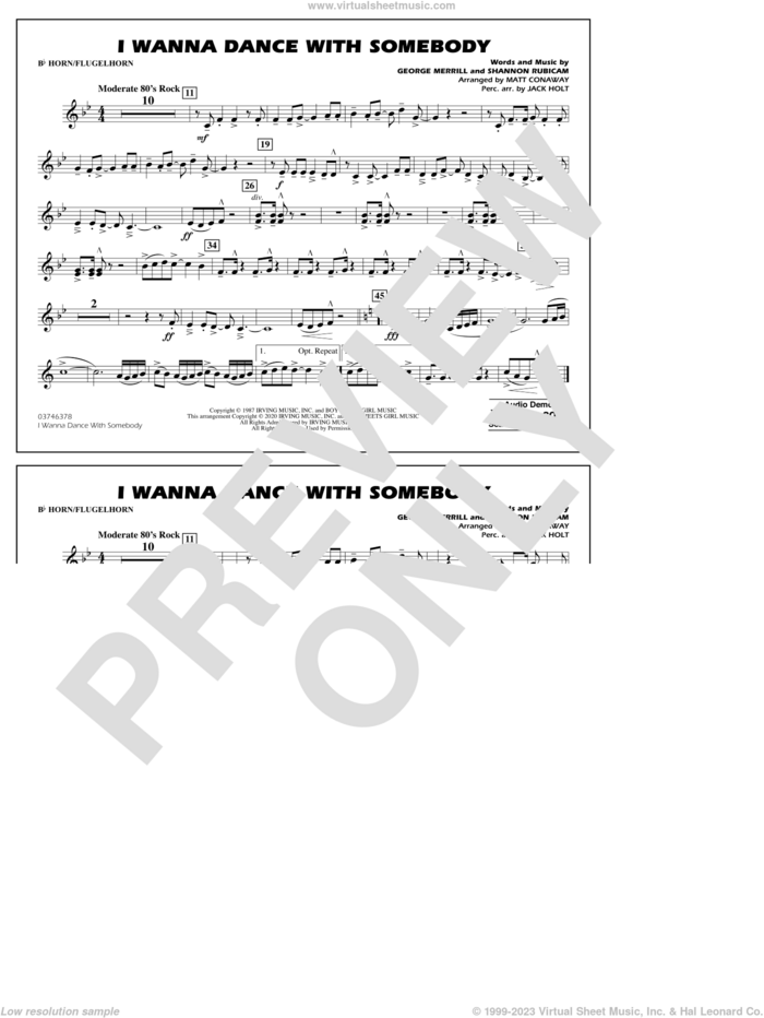 I Wanna Dance with Somebody (arr. Conaway and Holt) sheet music for marching band (Bb horn/flugelhorn) by Whitney Houston, Jack Holt, Matt Conaway, George Merrill and Shannon Rubicam, intermediate skill level