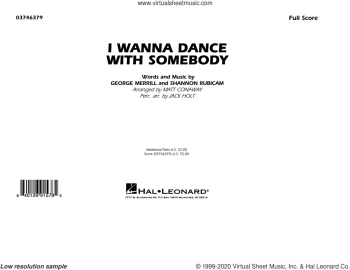 I Wanna Dance with Somebody (arr. Matt Conaway and Jack Holt) (COMPLETE) sheet music for marching band by Whitney Houston, George Merrill, Jack Holt, Matt Conaway and Shannon Rubicam, intermediate skill level