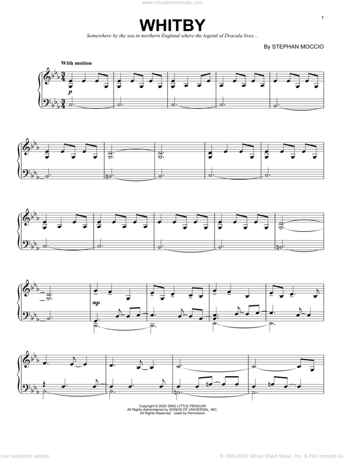 Whitby sheet music for piano solo by Stephan Moccio, classical score, intermediate skill level