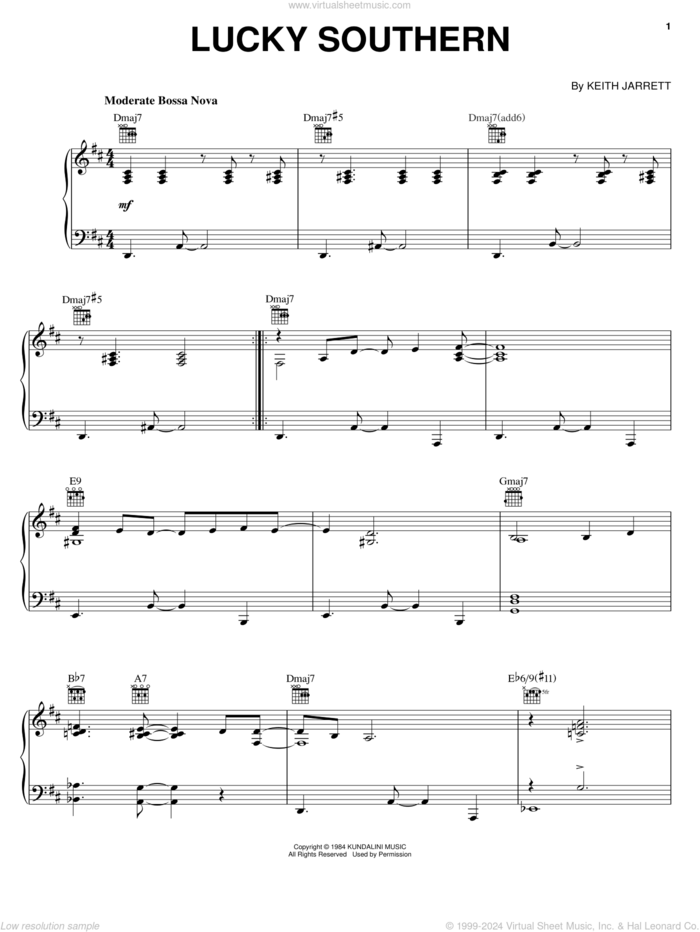 Lucky Southern sheet music for piano solo by Keith Jarrett, intermediate skill level